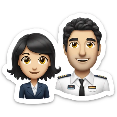 Flight attendant with long black hair and white skin with a pilot man with black hair sticker