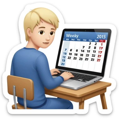 weekly calendar next to person working with unadjusting it with laptop sticker