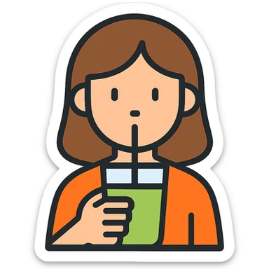 a girl with brown hair drinking matcha sticker