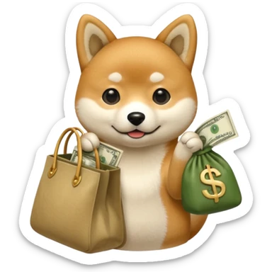 shiba inu holding a bag of money sticker