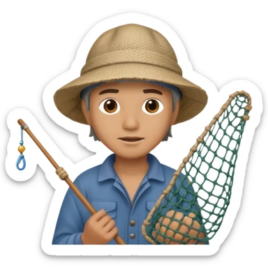 a fisherman is casting the fishing net sticker