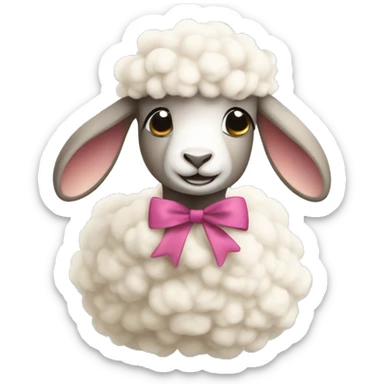 A headshot of a cute lamb with a bow on it’s wool sticker