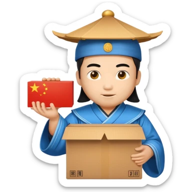 chinese Ming god hold carton box sticker