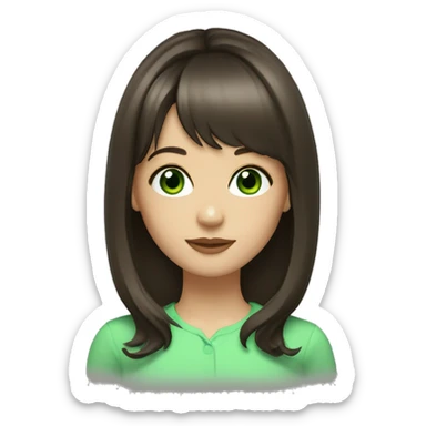 Brunette mid length hair with wispy bangs and green eyes  sticker