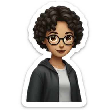 girl with short curly dark brown hair and harry potter glasses sticker
