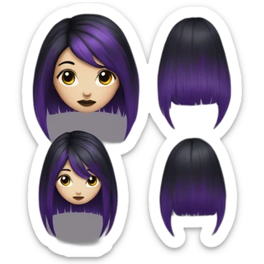 gothic girl long dark black and purple hair sticker