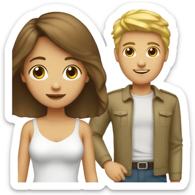 Brown hair girl medium hair with blond guy sticker