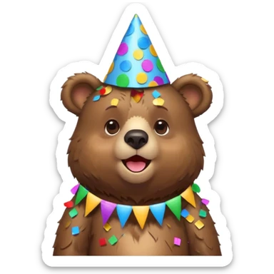 Partying bear cub with confetti  sticker