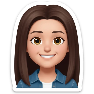 chica con pelo marrón oscuro largo y ojos castaños con ropa casual sonriente sticker