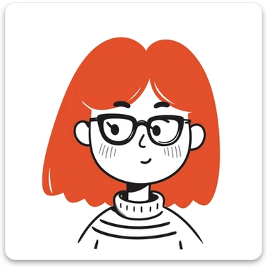 A red-haired girl with blond eyebrows and square glasses sticker