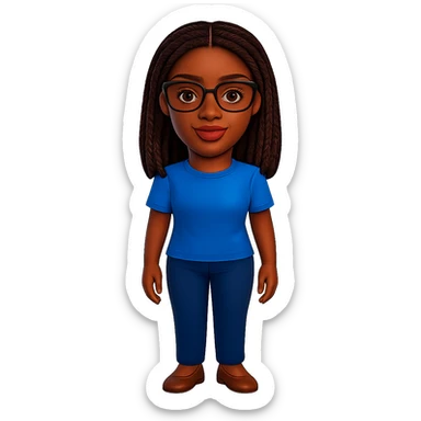 Kemi Badenoch headshot emoji with glasses and braided hair standing, transparent background sticker