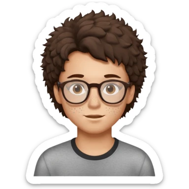 brunette fluffly hair boy with freckles and brown eyes handsome GLASSES NO PART sticker