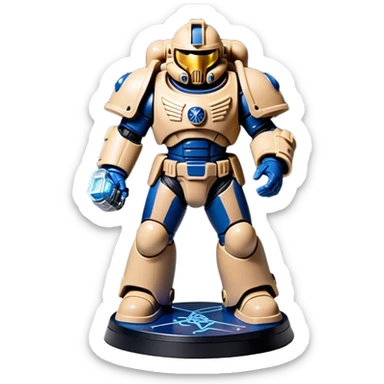 Clash of Clans aesthetic: Cinematic Playful Space Marine Hero Emoji, rendered in a 3D vector-style similar to standard emojis with minimal shading and bold, simplified shapes. A compact, heroic isometric figure clad in futuristic power armor with signature energy accents, softly glowing with a cosmic battle charm. Simplified yet unmistakably iconic, highly detailed and consistent, glowing with a soft radiant shine and high gloss. Stylized with a touch of interstellar valor and a soft glowing outline, capturing the essence of an elite space warrior with a friendly, playful manner! sticker