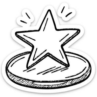 hand-drawn outlined icon of a bright star on a glossy black car surface, subtle reflections, gold or silver details, clean and modern sticker