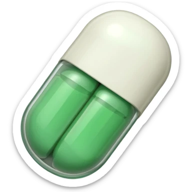 a single pill, half white and half green, simple sticker