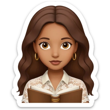 Brown girl with silk press writing in girly lace notebook sticker