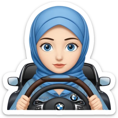 Turkish beautiful finish Konya girl blue eyes with denim hijab dress and driving bmw car sticker