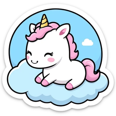 Incredible adorable baby unicorn, toy figure style illustration, sleeping on pale pastel colored fluffy clouds, sticker design, 1:1, 2800x2800px, full transparent background, 8k quality, fantasy illustration, beautifully lit, whimsical, soft colors, dreamy atmosphere, highly detailed.  sticker
