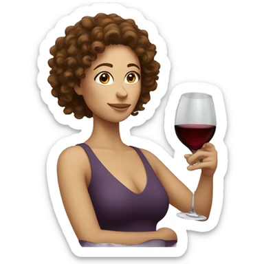 White Woman with curly brown hair drinking wine sticker