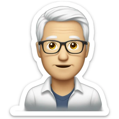 white hair middle age white man with glasses working on smartphone sticker