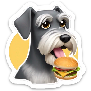 A miniature schnauzer  eating burger￼ sticker