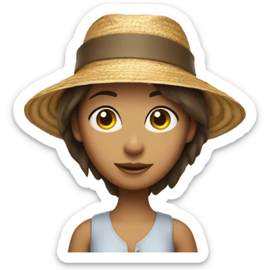 Brunette girl wearing straw hat sticker