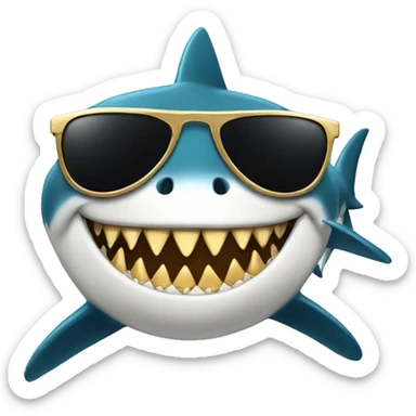 shark with golden teeth and wear a black sunglasses sticker