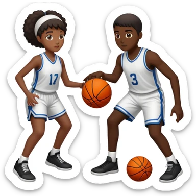 a black boy teaching a black girl how to play basketball  sticker