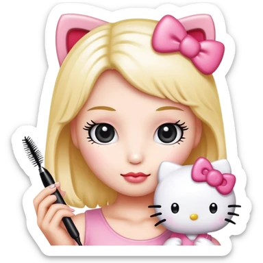  hello Kitty SANRIO holding an eyelash mascara spoolie sticker