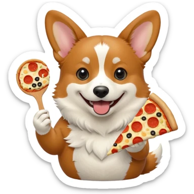 black tri-color corgi eating pizza sticker
