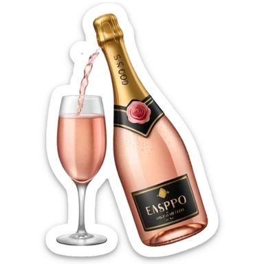 bottle of sparkling rose champagne tilted to the right sticker