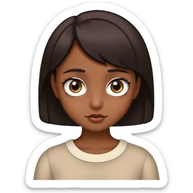 I wanna make a me emoji!A short hair with a dark brown color and also I am a cute style I have a big eye sticker