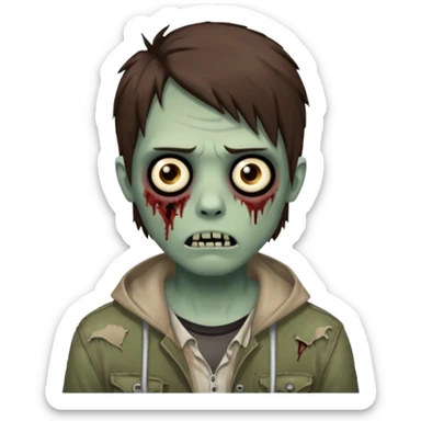 zombie, emo guy, with dark circles under his eyes and brown hair sticker