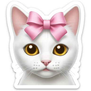 white kitty with hazel eyes and pink bow sticker