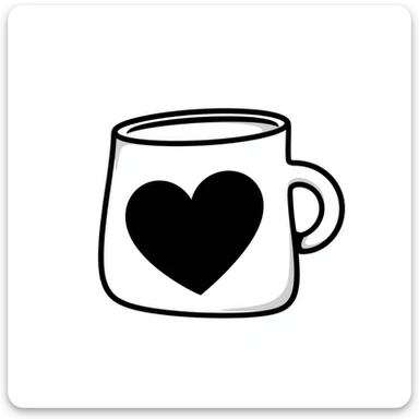 Hand drawn coffee mug with heart design sticker