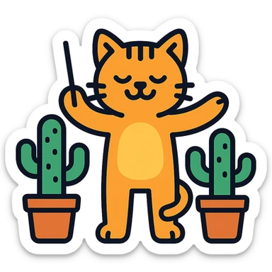 cat orchestrating with two cactae colored icon sticker