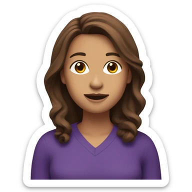 Podcast Host Emoji with microphone and shoulder length brown hair and purple top sticker