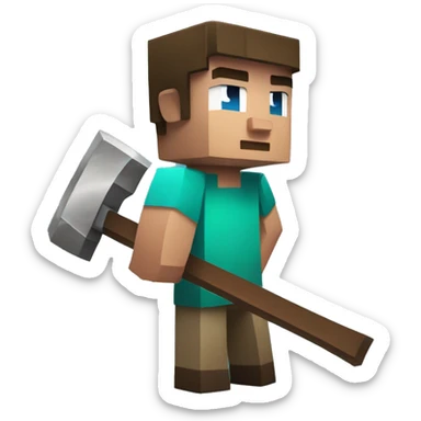 steve from minecraft holding a pickaxe sticker
