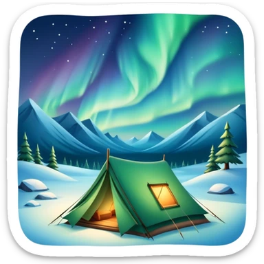 tent in snowy Lapland wilderness with northern lights sticker