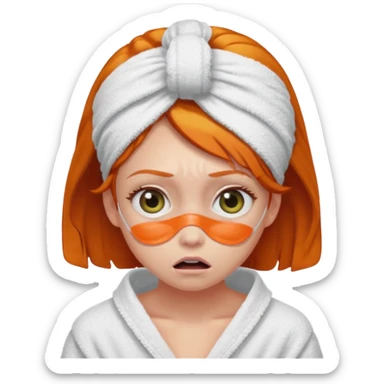 scared ginger girl with bath towels and eye patches sticker