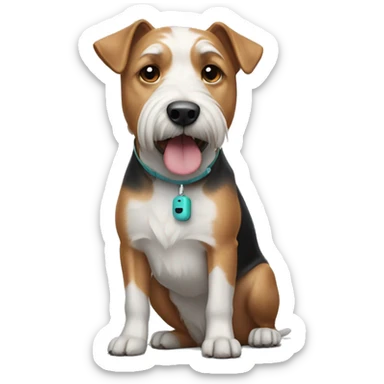 terrier wearing air pods max sticker