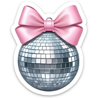 Silver disco ball with a light pink bow sticker