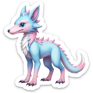Feral Rare Fantasy cute adorable edgy pastel pink light-blue white iridescent Vernid-Sergal-hybrid by LiLaiRa, markings, tufted ears, full body sticker