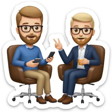 Tow guys in a chair asking sticker