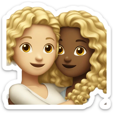 blond girl and brunette curly girl hugging sticker
