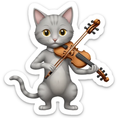 thin grey cat play violin, long full body, no tail sticker
