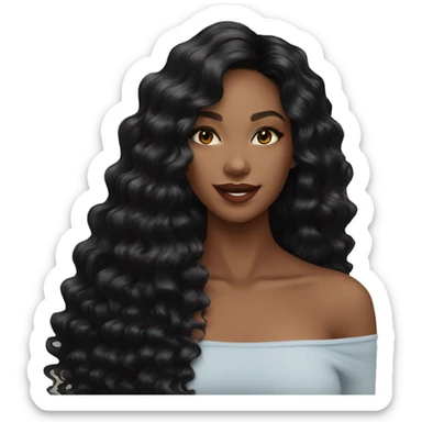 black women who wear 40 inch sized long and black color deep wave wig sticker