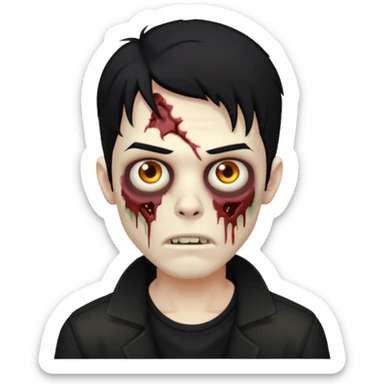 Zumbi masculino com cabelo preto de tamanho médio e com as roupas tudo da cor preta  sticker