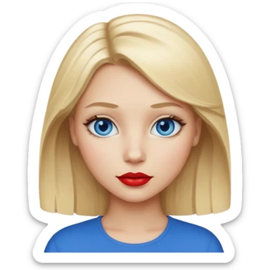 blonde girl portrait with blonde hair blue eyes and red lipstick  sticker