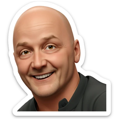 bald boy with a smile sticker